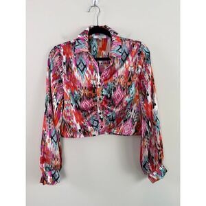 RO&DE Blouse Multicolor Medium Cropped Ikat Geometric Long Sleeve Boho